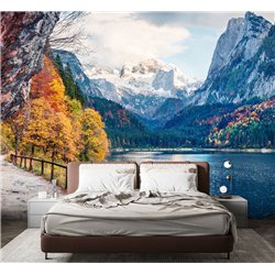 Фотообои осеннее озеро в горах для кухни 500х270