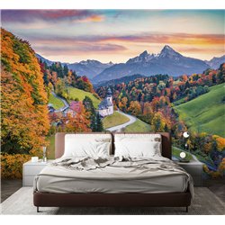 Фотообои замок на холмах и горы для спальни моющиеся 500х270