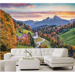 Фотообои замок на холмах и горы для спальни моющиеся 500х270