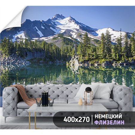 Фотообои горный пейзаж с озером в зал флизелиновые 400х270
