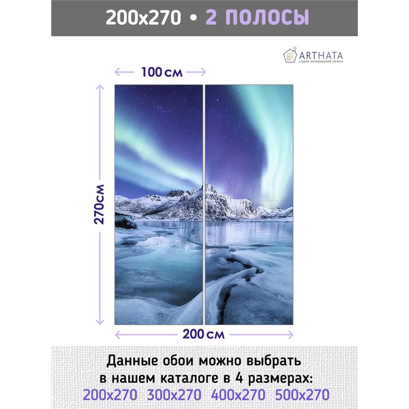 Фотообои северное сияние над ледником для кухни 200х270