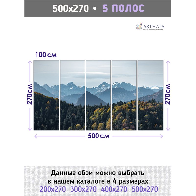 Фотообои лес и горы в лучах солнца моющиеся в кухню 500х270