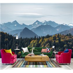 Фотообои лес и горы в лучах солнца моющиеся в кухню 500х270