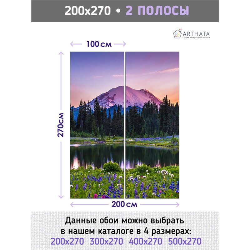 Фотообои цветущая поляна с озером на кухню 200х270