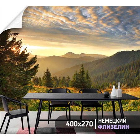 Фотообои закатный пейзаж в горах на кухню 400х270