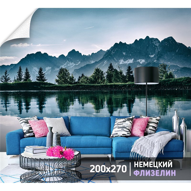 Фотообои озеро у подножья гор моющиеся для кухни 200х270