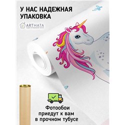 Фотообои детские - волшебный единорог - 400x270. Фотообои в детскую комнату сказочный персонаж, лошадь, мультик моющиеся обои дл