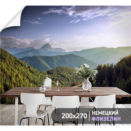 Фотообои лес на горных холмах для кухни метровые 200х270