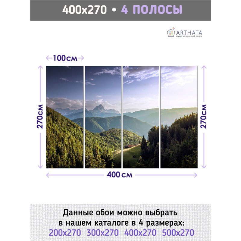 Фотообои горный лес в лучах солнца влагостойкие 400х270