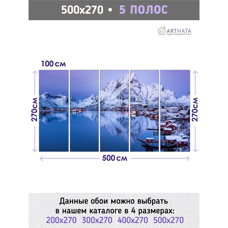 Фотообои заснеженная деревня и горы в зал моющиеся 500х270