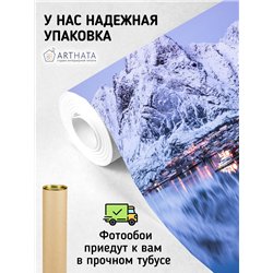 Фотообои заснеженная деревня и горы в зал моющиеся 500х270