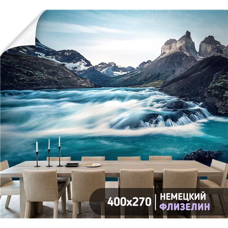 Фотообои горный водопад для коридора метровые 400х270