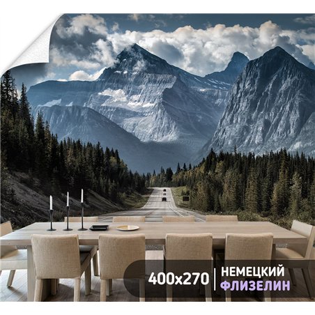 Фотообои горная дорога среди леса для спальни 400х270