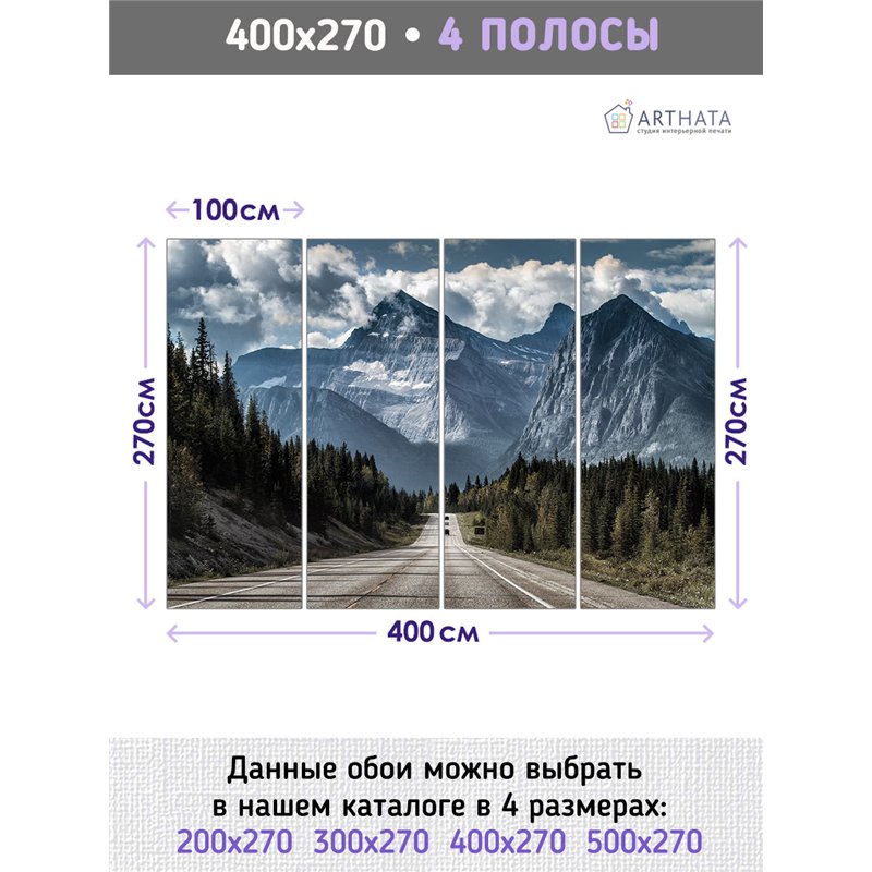 Фотообои горная дорога среди леса для спальни 400х270
