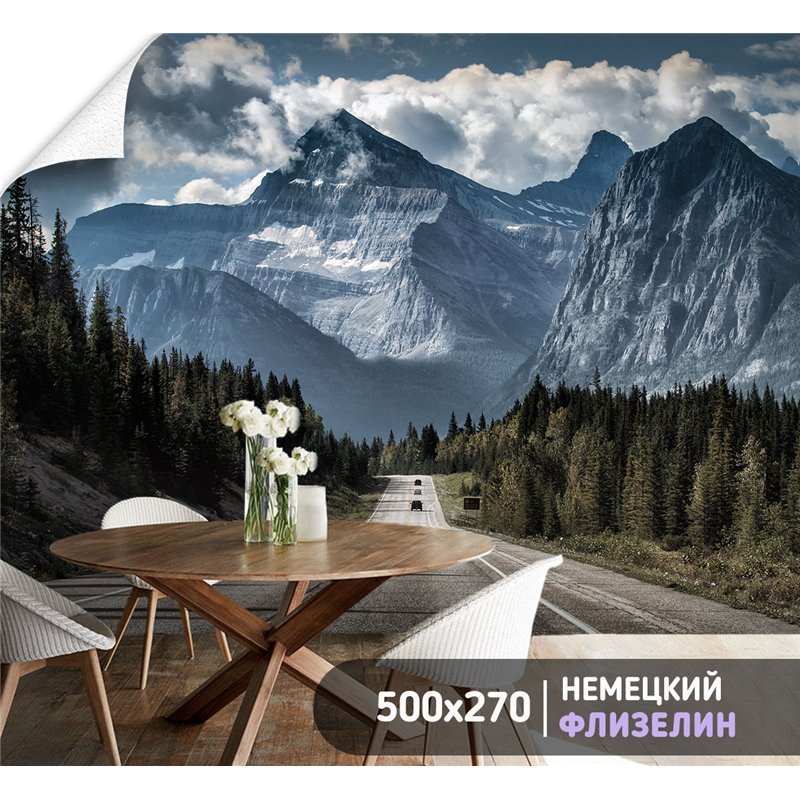 Фотообои пейзаж с горами и дорогой моющиеся на кухню 500х270