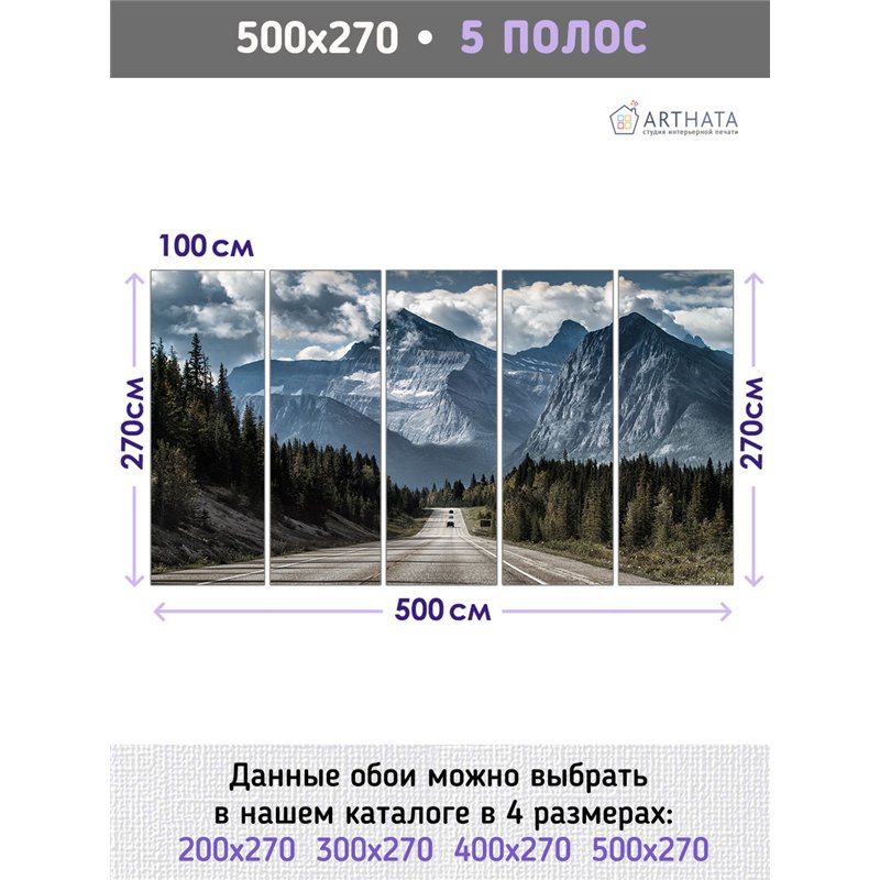 Фотообои пейзаж с горами и дорогой моющиеся на кухню 500х270