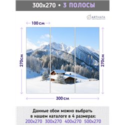 Фотообои домик в заснеженных горах для спальни 300х270