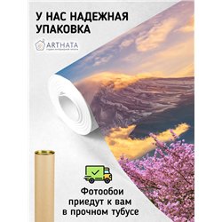 Фотообои пейзаж с горой и сакурой в зал флизелиновые 300х270