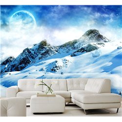 Фотообои заснеженные горы и луна на кухню моющиеся 200х270