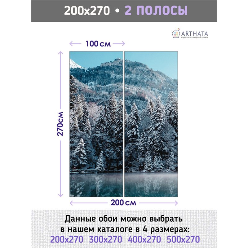 Фотообои заснеженный лес и горы для кухни метровые 200х270