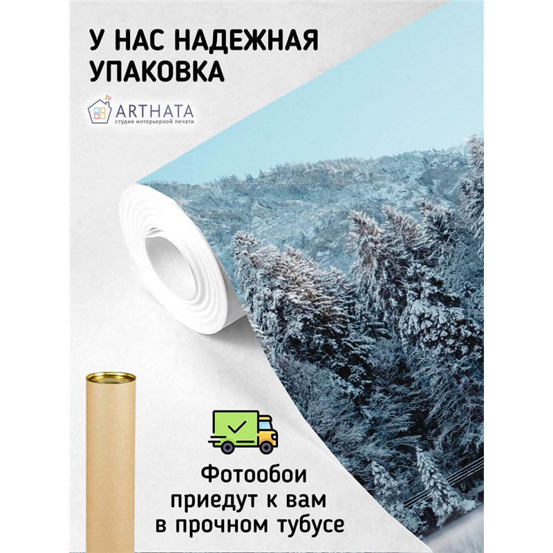 Фотообои заснеженный лес и горы для кухни метровые 200х270