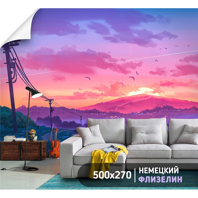 Фотообои пейзаж дорога на закате моющиеся для кухни 500х270
