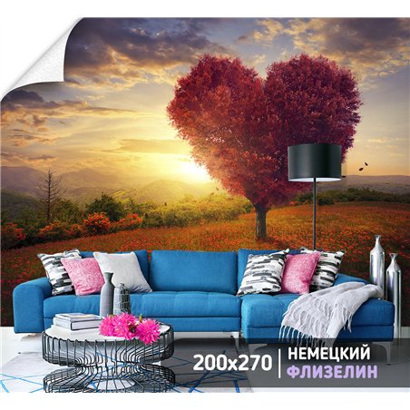 Фотообои дерево на цветущей поляне для спальни 200х270