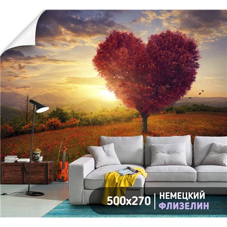 Фотообои цветущее дерево в поле на кухню 500х270