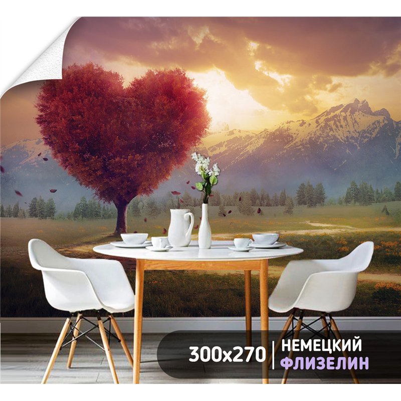 Фотообои сердцевидное дерево в поле на кухню 300х270