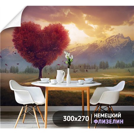 Фотообои сердцевидное дерево в поле на кухню 300х270