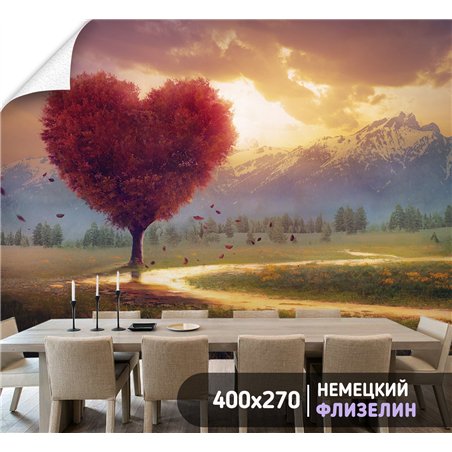 Фотообои дерево сердце на фоне гор на кухню 400х270