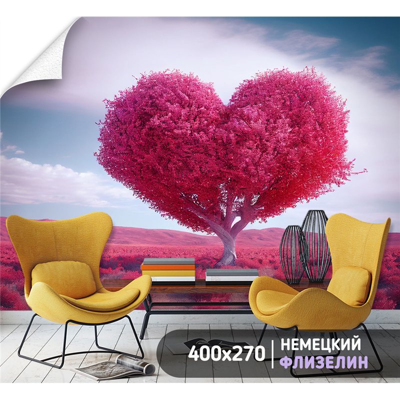 Фотообои розовое дерево в виде сердца для кухни 400х270