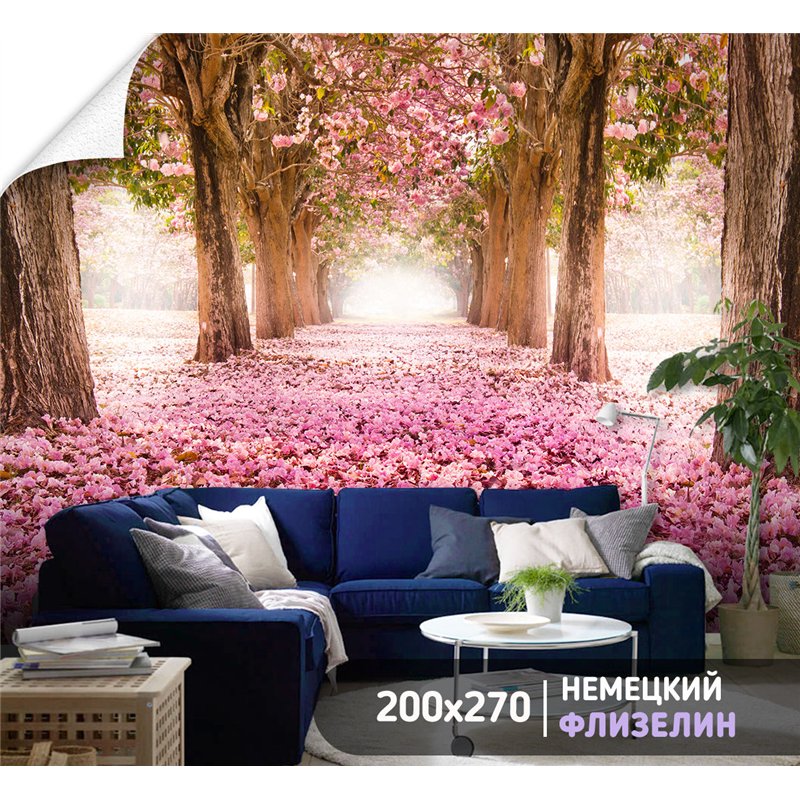 Фотообои цветущий розовый сад моющиеся для кухни 200х270