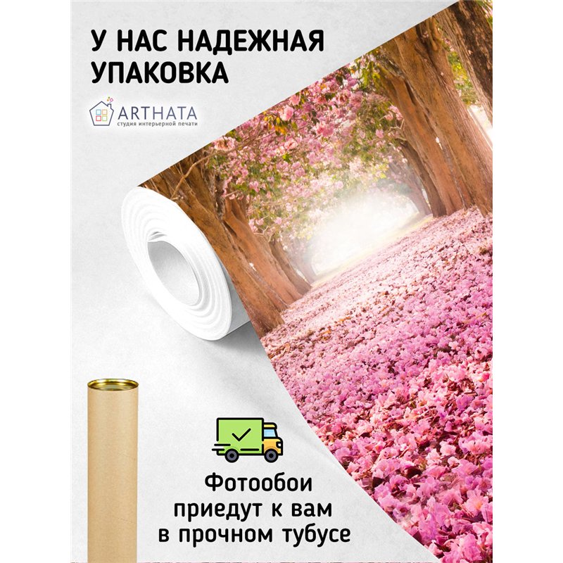 Фотообои аллея в розовых лепестках для спальни 500х270