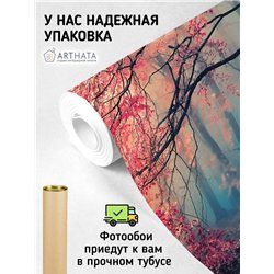 Фотообои розовое дерево в лесу в коридор метровые 500х270