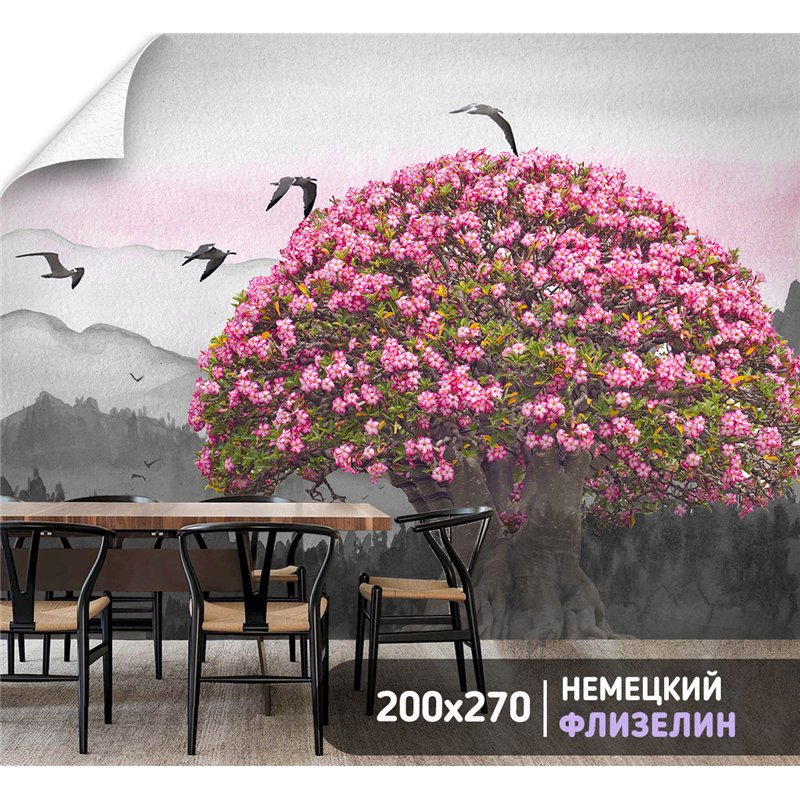 Фотообои цветущее дерево 3д в зал метровые 200х270