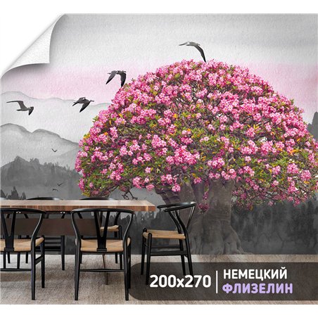 Фотообои цветущее дерево 3д в зал метровые 200х270