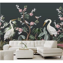 Фотообои цапли на темном фоне для спальни моющиеся 300х270
