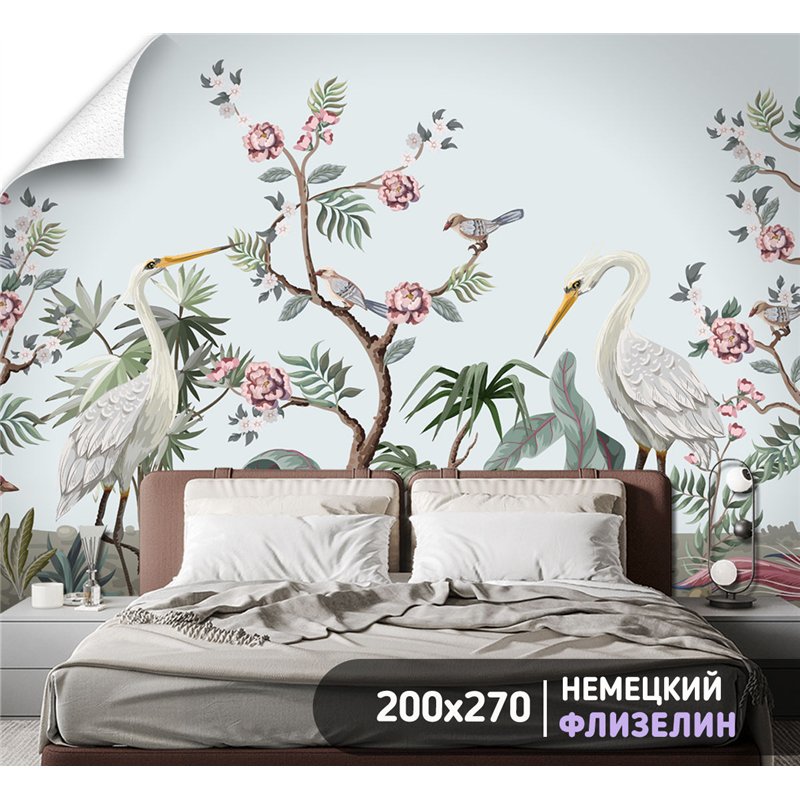 Фотообои цапли на светлом фоне в спальню моющиеся 200х270