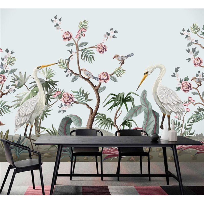 Фотообои цапли цветущие деревья для кухни 500х270