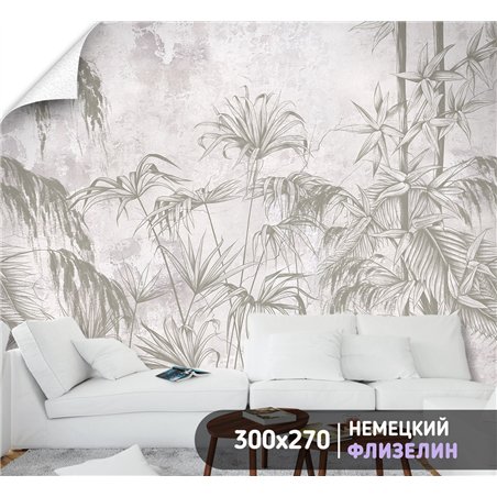 Фотообои фреска с тропическими листьями на кухню 300х270