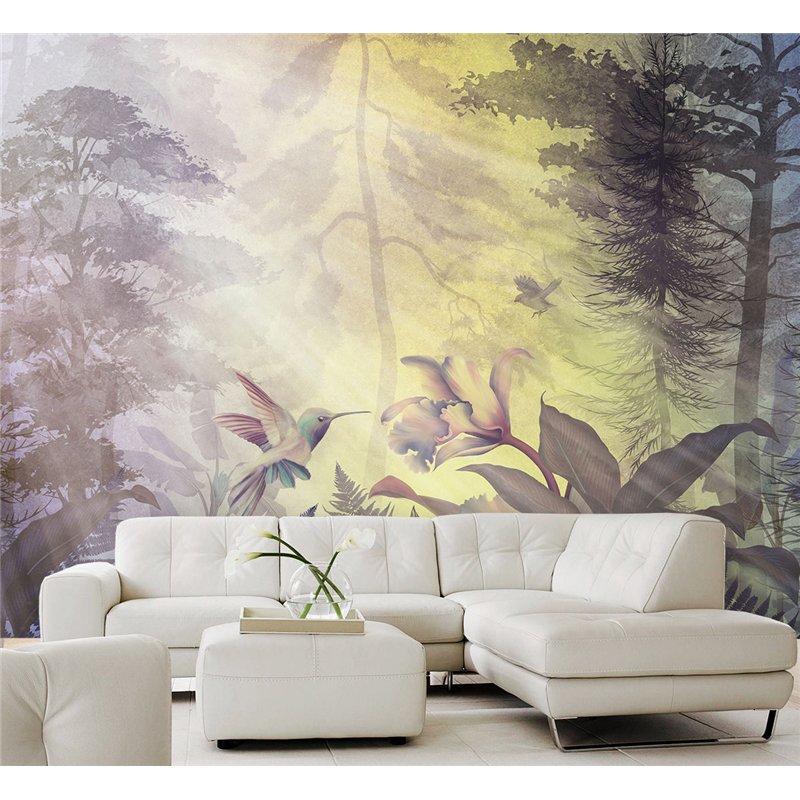 Фотообои птицы в тропическом лесу в зал влагостойкие 500х270