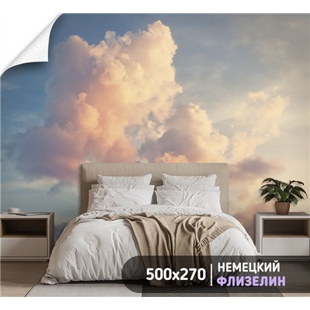 Фотообои розовые облака в небе на кухню флизелиновые 500х270