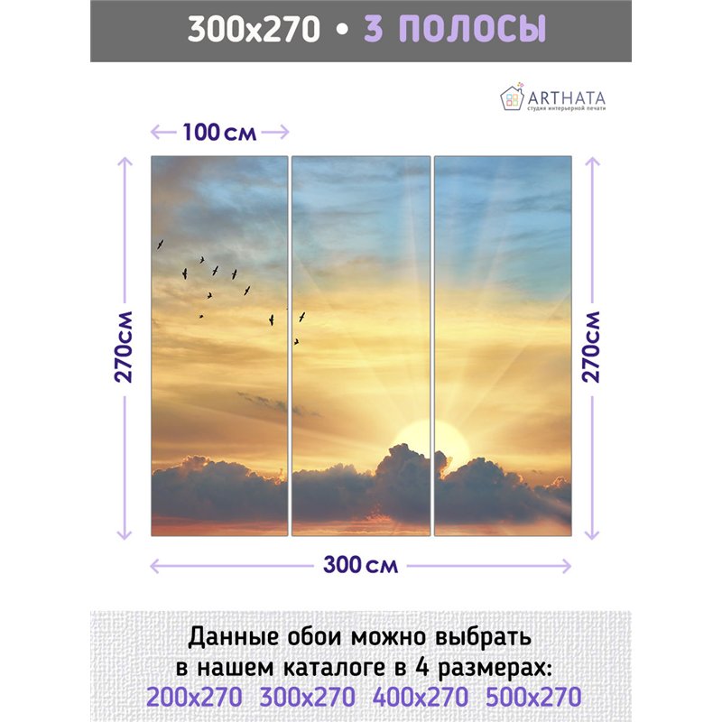 Фотообои небо на закате в зал флизелиновые 300х270