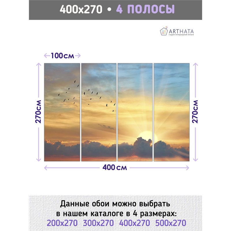 Фотообои закат и птицы для коридора флизелиновые 400х270