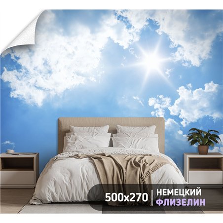 Фотообои облака в голубом небе на кухню моющиеся 500х270
