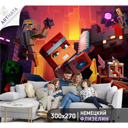 Фотообои детские флизелиновые - детский фон майнкрафт - 300 x 270 - Обои винил на флизелинеMinecraft, супергерои, марвел, персон