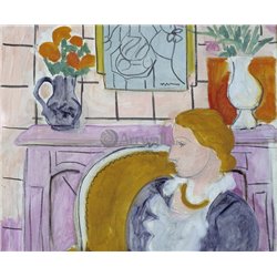 Женщина в голубом, сидящая в желтом кресле - Модульная картины, Репродукции, Декоративные панно, Декор стен
