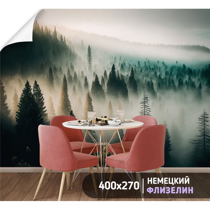 Фотообои Лес в тумане с солнечными лучами 400х270 см для спальни