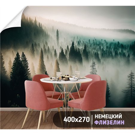 Фотообои Лес в тумане с солнечными лучами 400х270 см для спальни